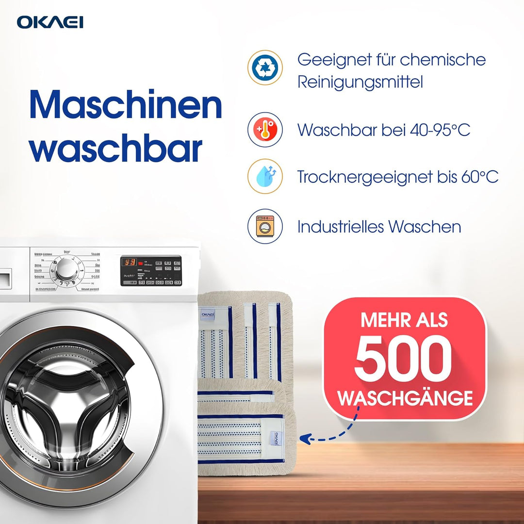 OKAEI Wischmop-Komplettset 40 cm – 2× Wischmopp-Bezug Blau-Weiss-Beige aus Microfaser-Baumwoll-Mix +