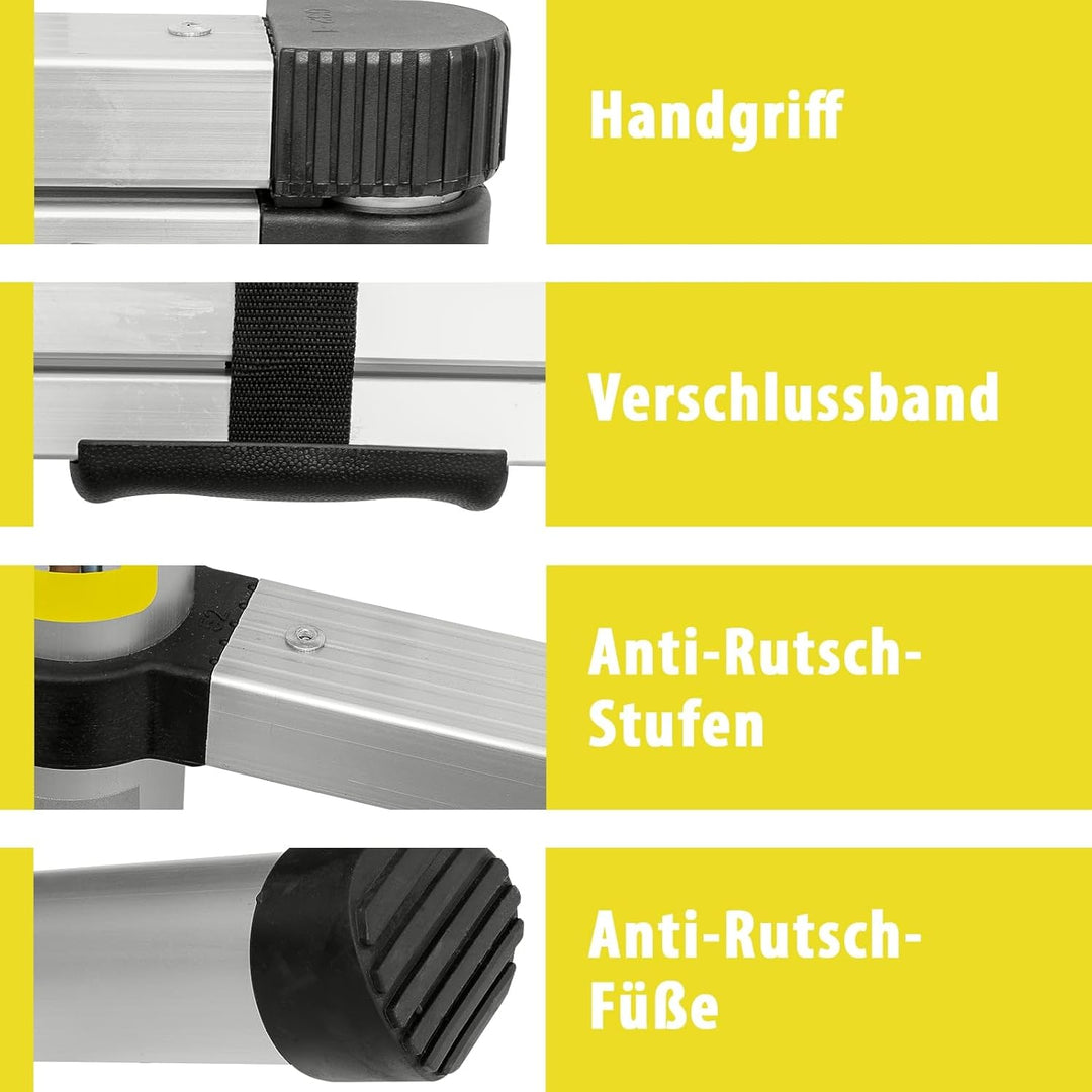 Eaxus® Teleskopleiter 2,0m - Aluminium Mehrzweckleiter Ausziehbar mit 7 Stufen, Silber 2,0 Meter, 2,