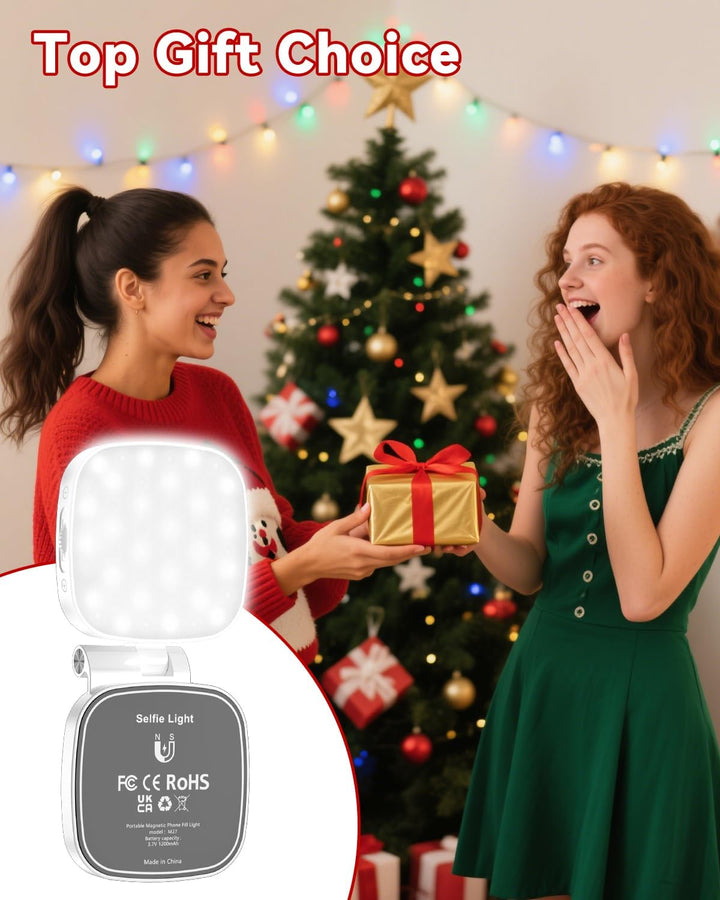 CloudValley Magnetisches Selfie Licht mit Spiegel, 3-in-1 Tragbares LED Ringlicht für iPhone & Andro