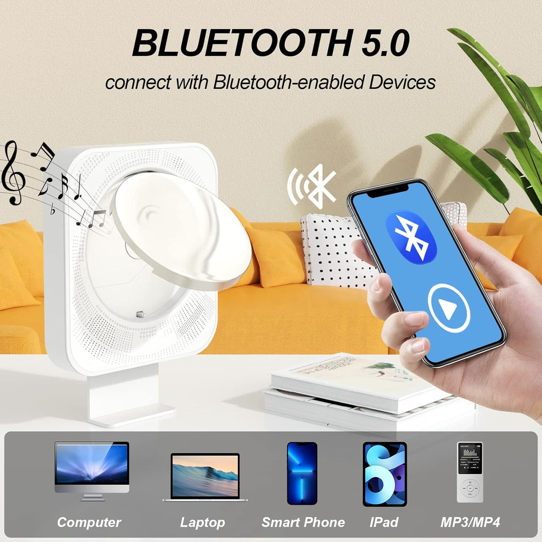 CD Player Bluetooth Tragbarer CD-Player mit an der Wand montierbaren, Heim Audio Boombox mit Fernbed