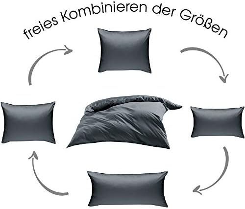 Mako-Satin Baumwollsatin Bettwäsche Uni einfarbig zum Kombinieren (Bettbezug 200 cm x 220 cm, Anthra
