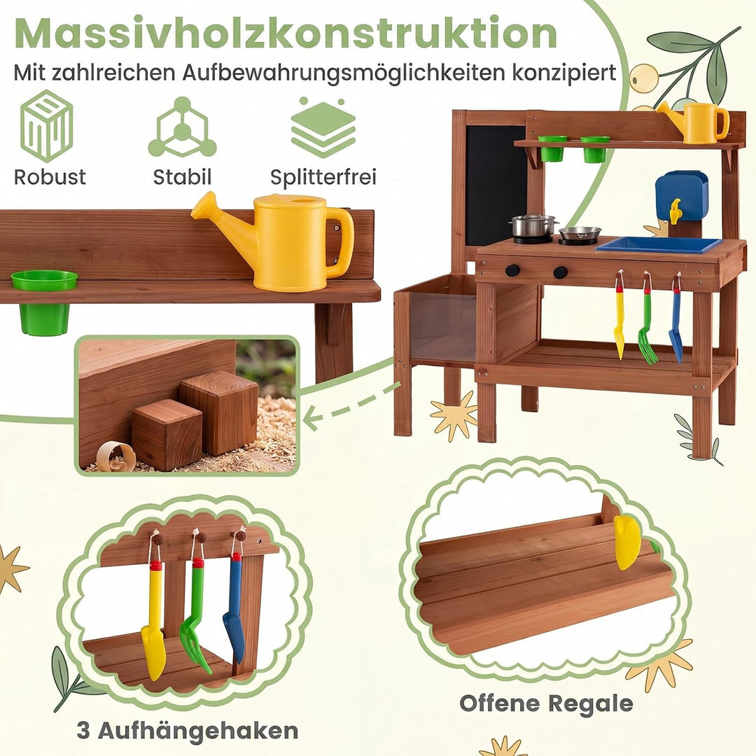 COSTWAY Matschküche Kinder Outdoor, Spielküche mit Wassertank &amp; Wasserhahn | Kinderküche mit Spüle,