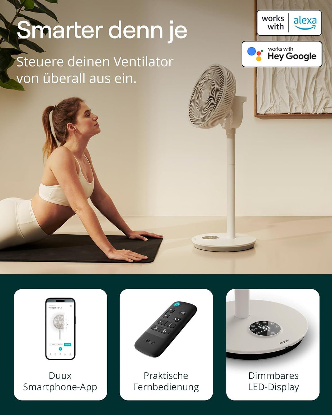 Duux Whisper Flex 2 Smart Ventilator – flüsterleise 13 dB – Nachtmodus & Timer – höhenverstellbar (5