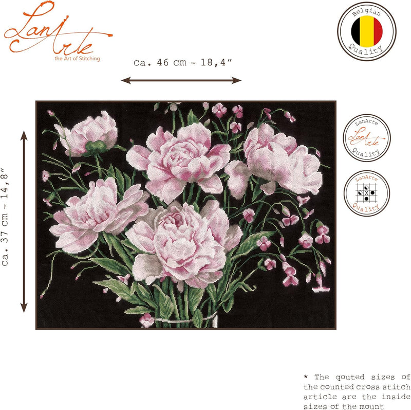LANARTE PN Zählmusterpackung Rosafarbene Rosen Kreuzstichpackung, Baumwolle, Mehrfarbig, 46 x 37 x 0