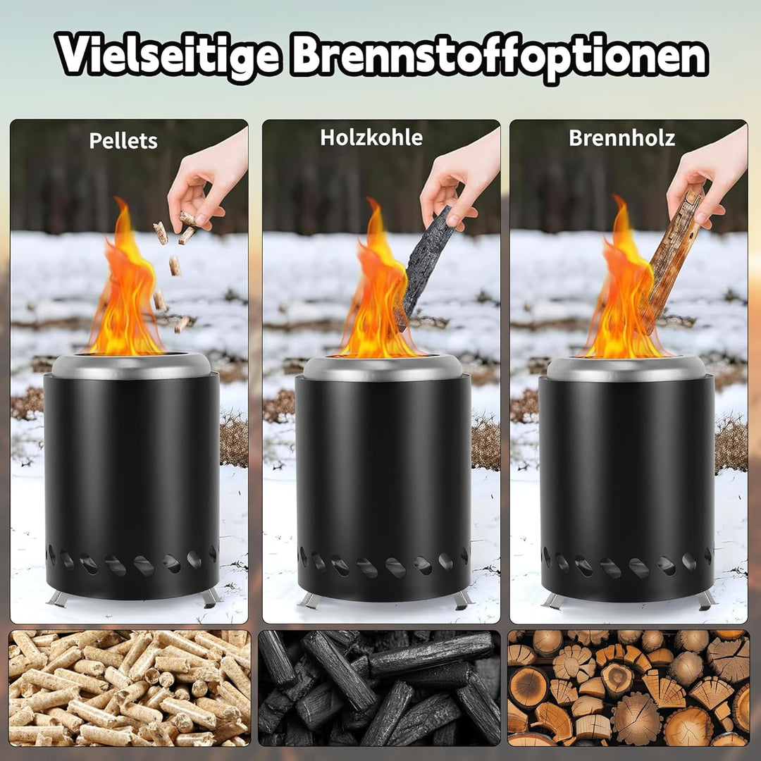Outdoor Edelstahl Camping Tragbare Feuerstelle Betrieben mit Pellets oder Holz mit Reisetasche Für d