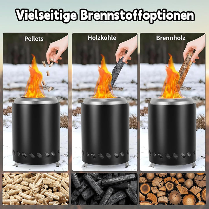 Outdoor Edelstahl Camping Tragbare Feuerstelle Betrieben mit Pellets oder Holz mit Reisetasche Für d