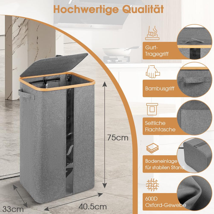 OUSFOT Gelber Sack Ständer 100L, Gelber Sack Mülleimer Integrierte 4 Clips Doppelgriffe Reissverschl