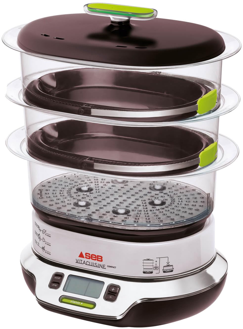 Seb VitaCuisine Compact Steamer, 3 Dampfkörbe, BPA-frei, 2 Kunststoff-Kochschalen, Gläser, Eierhalte