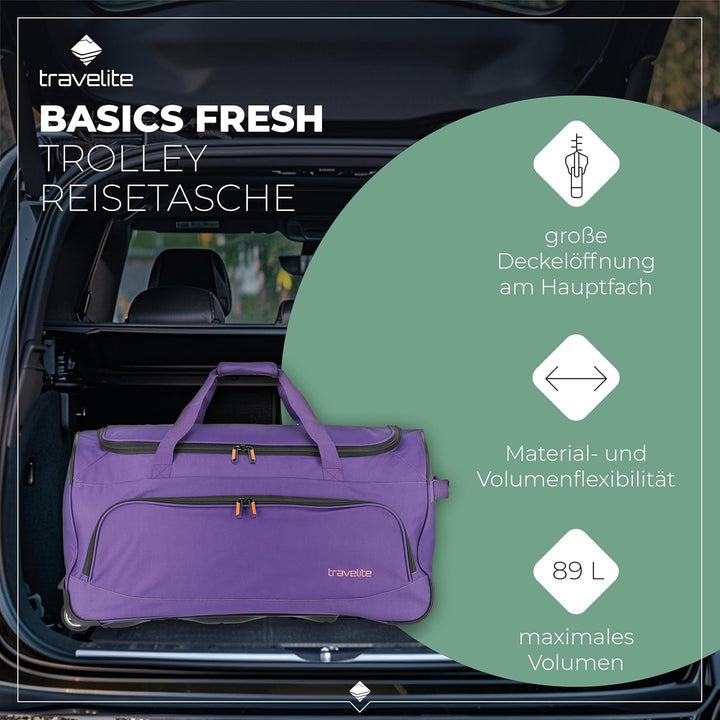 travelite 2-Rad Trolley Reisetasche Grösse L, Gepäck Serie BASICS FRESH: Weichgepäck Reisetasche mit