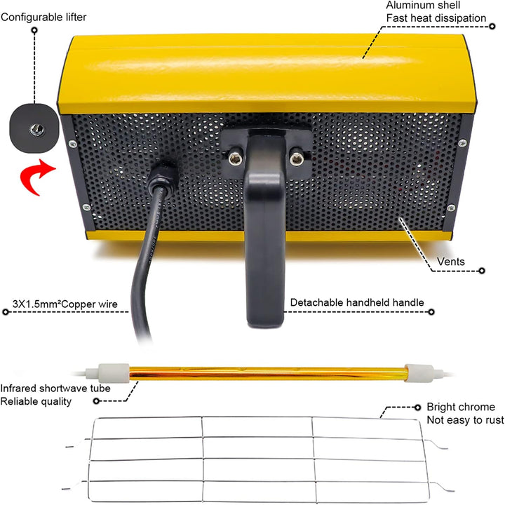 2000W Lacktrockner Infrarot Leuchten Handheld Handheld Baking Infrared Dryer Spotlight Autokörper Re