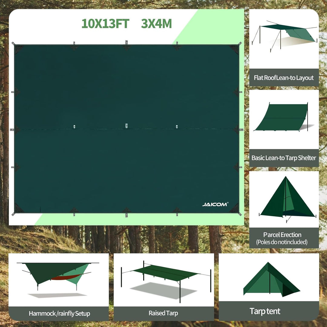 JAICOM Tarp Wasserdicht - 3x3M/4M/5M Camping Zeltplane, Ultraleicht und Tragbar, UV-Schutz & Schnee