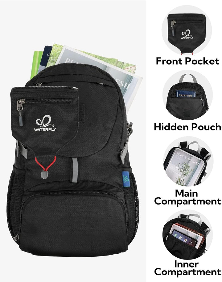 WATERFLY Ultraleicht Faltbar Klein Rucksack: 20L Leicht Packable Wanderrucksack Tagesrucksack Trekki