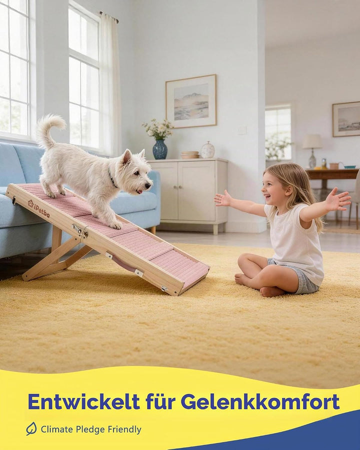 Hunderampe für Sofa und niedrige Möbel, rosa, für kleine Hunde bis 16 kg, höhenverstellbar, klappbar