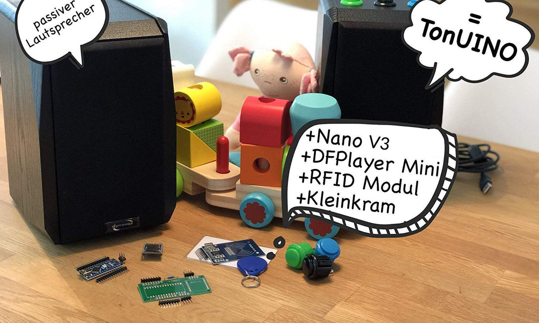 TonUINO Set (Mp3 Player, AZ-ATmega328-Board, RFID Kit und 13,56 MHz RFID Karten) kompatibel mit Ardu