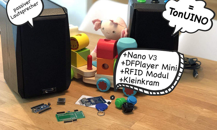 TonUINO Set (Mp3 Player, AZ-ATmega328-Board, RFID Kit und 13,56 MHz RFID Karten) kompatibel mit Ardu