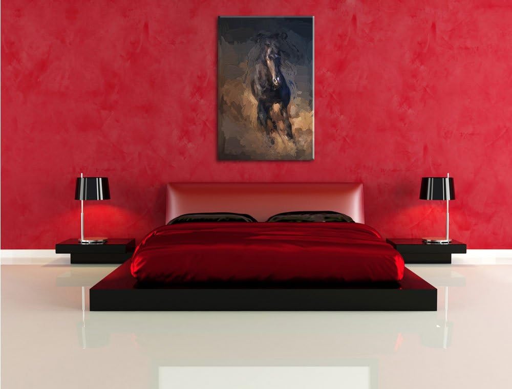Pixxprint Elegantes schwarzes Pferd als Leinwandbild/Grösse: 100x70 / Wandbild/Kunstdruck/fertig bes