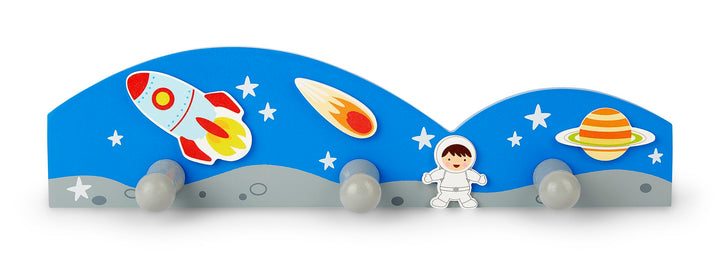Mousehouse Gifts - Kinder Garderobenleiste mit 3 Haken - Weltraum - für Jungen Blau, Blau