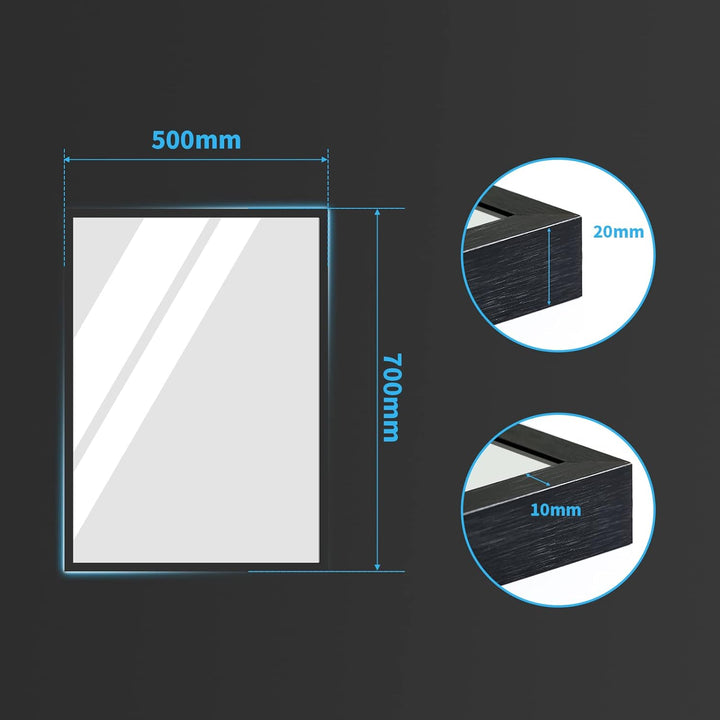 BD-Baode Spiegel Schwarz 70x50cm Rechteckiger Metallrahmen Badspiegel Wandspiegel für Badezimmer Woh