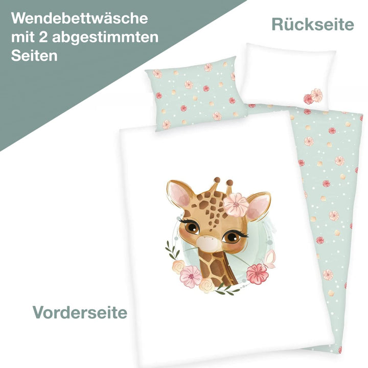 Wolimbo Bettwäsche - Giraffe Motiv - personalisierbar - 100 x 135 cm - Babybettwäsche - Kinderbettwä