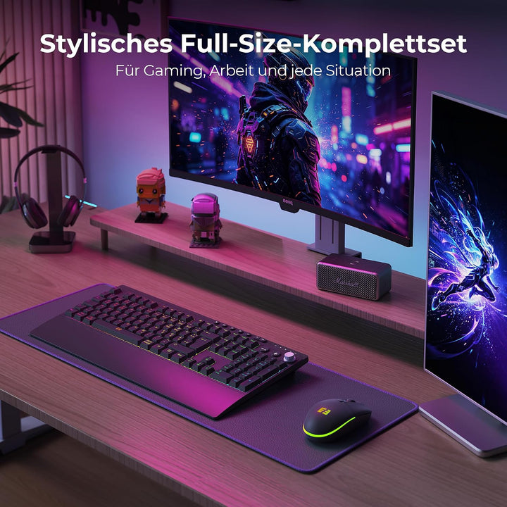 Beleuchtete Bluetooth Kabellose Tastatur mit Maus Set, QWERTZ, Schwarz | 3 Geräte Verbindung, webbas