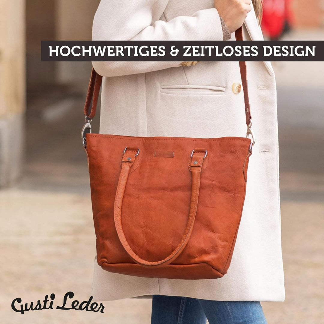 Gusti Handtasche Leder- Therese Damen Handtasche Umhängetasche Shopper Ledertasche Braun Leder