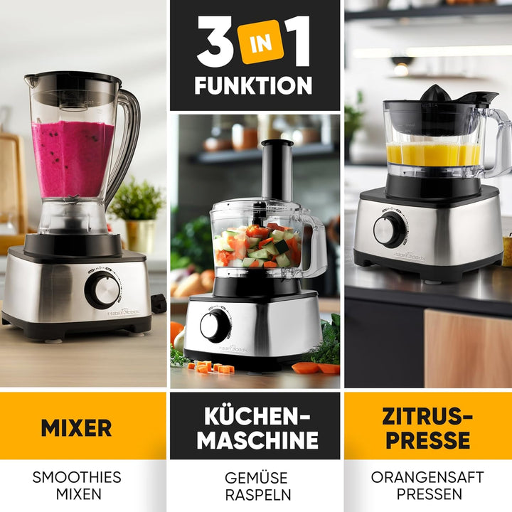 ProfiCook PC-KM 1063 Kompakt-Küchenmaschine m. Edelstahlgehäuse, schneiden kneten mixen, Zitruspress