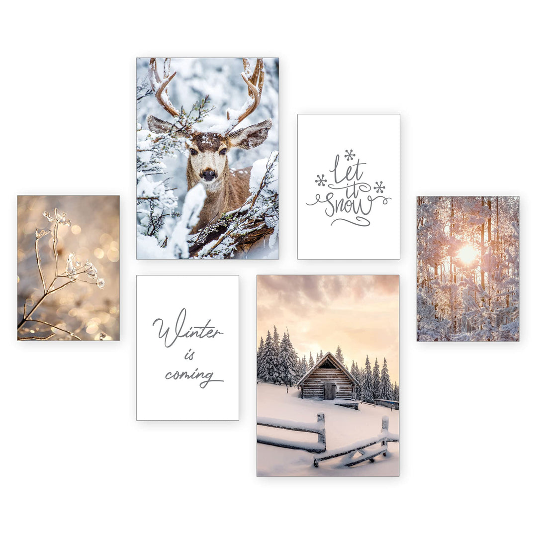 Kreative Feder Poster-Set | Winter | 6 Bilder Deko Wohnzimmer Modern Schlafzimmer Bild für Ihre Wand