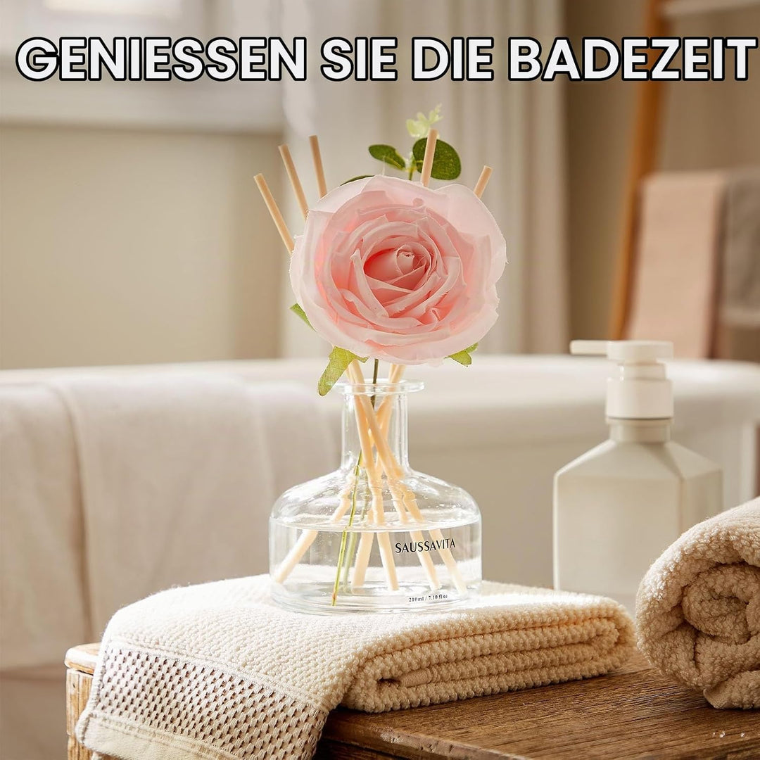Blume Raumduft Diffuser 120 Tage Rose Duft für Badezimmer Deko, Natürlich und Langanhaltend Aroma Di