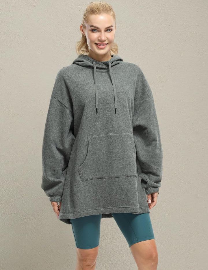 icyzone Damen Lang Oversize Hoodie Fleece Kapuzenpullover Casual Sweatshirt mit Kängurutasche S Char