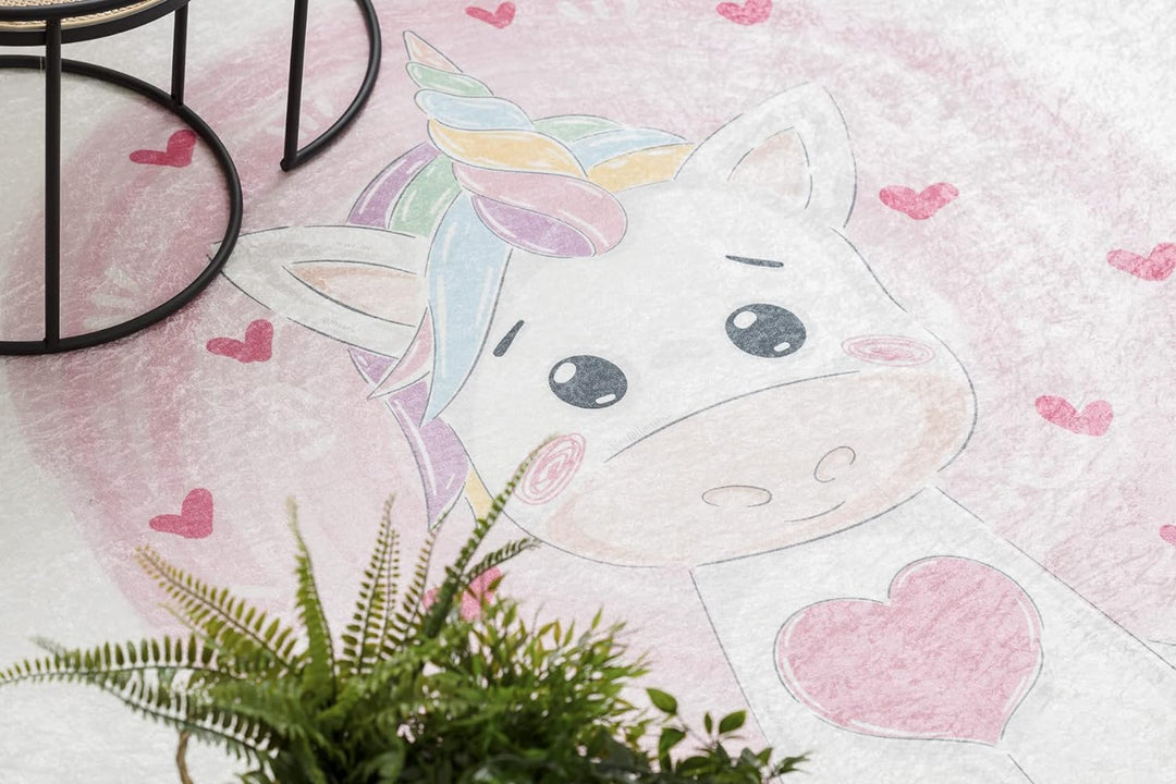 Kinderteppich Bambino Waschteppich Einhorn für Kinder Anti-Rutsch - Creme 160x220 cm 160x220 cm Bamb
