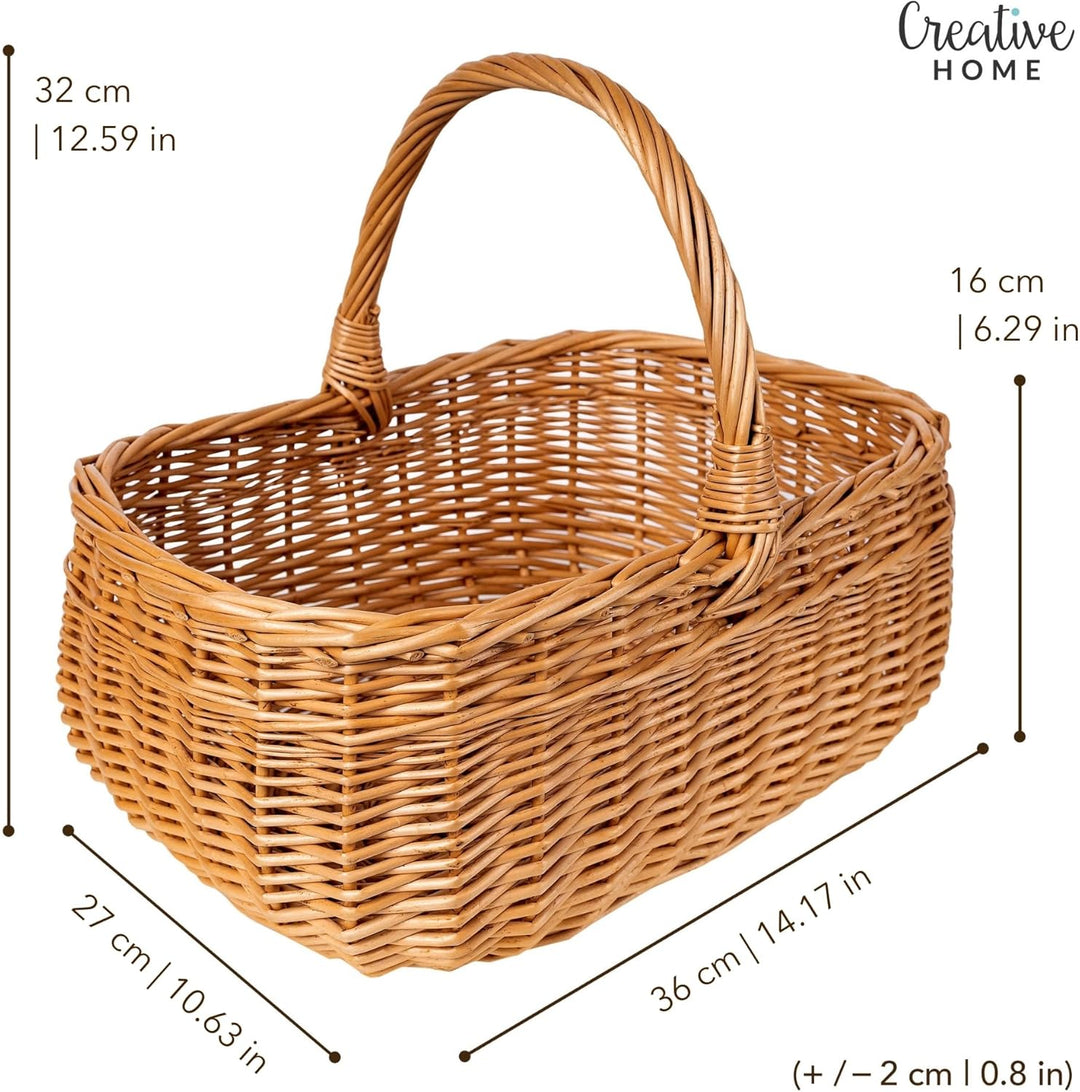Creative Home Einkaufskorb Weidenkorb mit Henkel Picknickkorb | 36 x 26 x 31 cm (+/- 2 cm) | Handgef