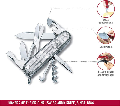 Victorinox Taschenmesser Climber (14 Funktionen, grosse Klinge, Kapselheber) 91mm Silber Transparent