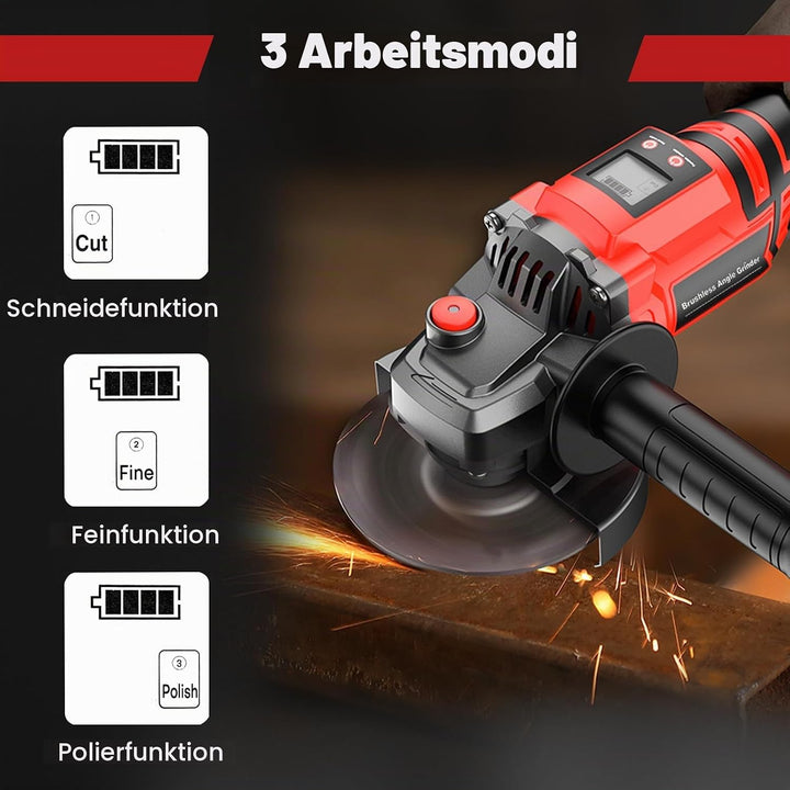 Iriisy Akku Winkelschleifer 115mm 21V Professional mit Digitalanzeige, 3 Modi Bürstenloser Winkelsch