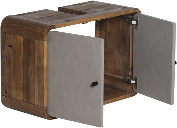 Woodkings® Waschbeckenunterschrank Dingle Holz Pinie rustikal und MDF Betonoptik grau Badezimmermöbe