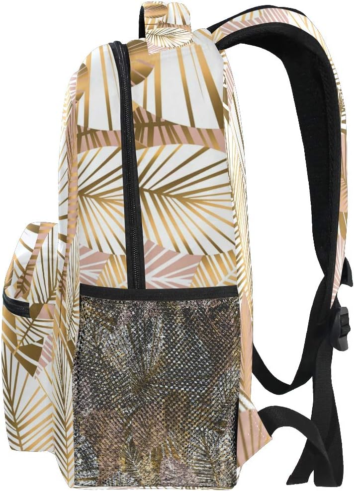 Gold Tropical Leave Schulrucksack für Jungen Mädchen Kinder Reisetasche Bookbag