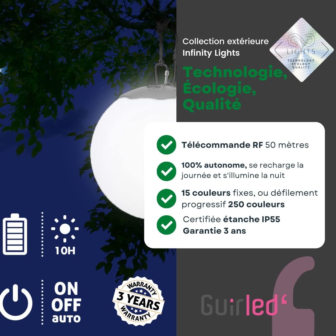 GuirLED - Solarkugel Leuchtkugel LED IP55 RGB Premium XL - Aufladbar Sonne/Strahler - Fernbedienung