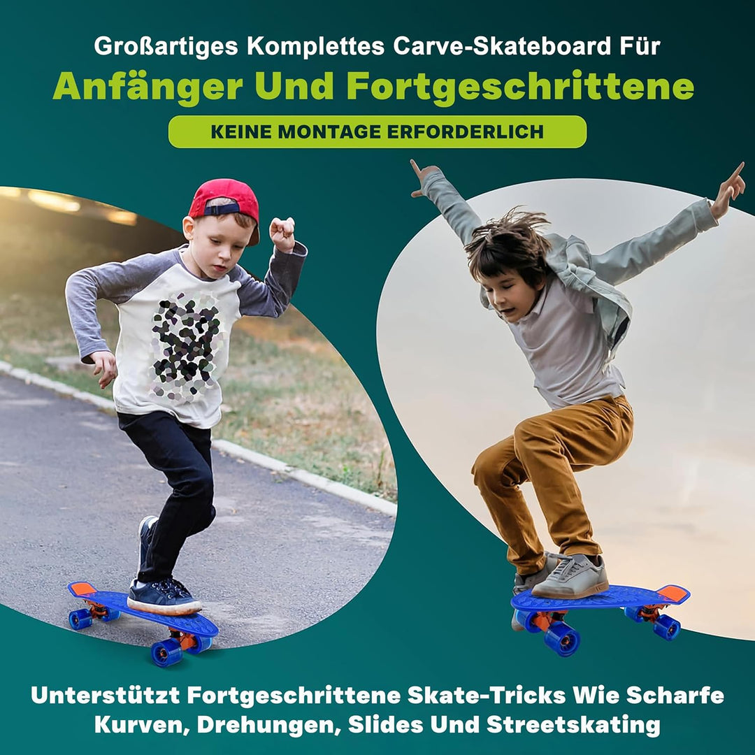 Hurtle Skateboard Kinder ab 6 Jahre, Mini Skateboard mit LED Leuchtrollen, 55cm Pennyboard mit Anti-