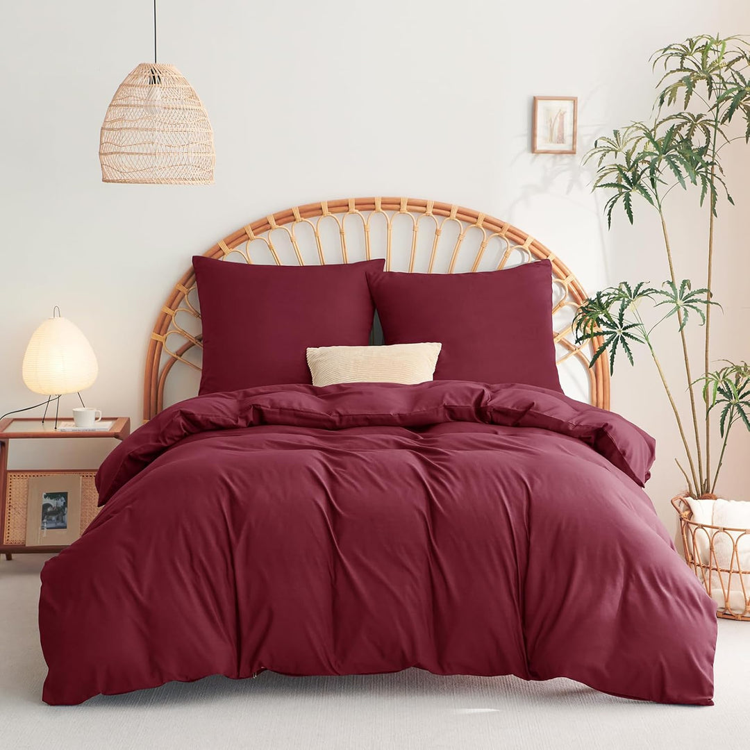 WAVVE Bettwäsche 200x200 3 teilig Weinrot Rot - Bettbezug 200 x 200 Set mit Kissenbezüge 80x80 cm, B