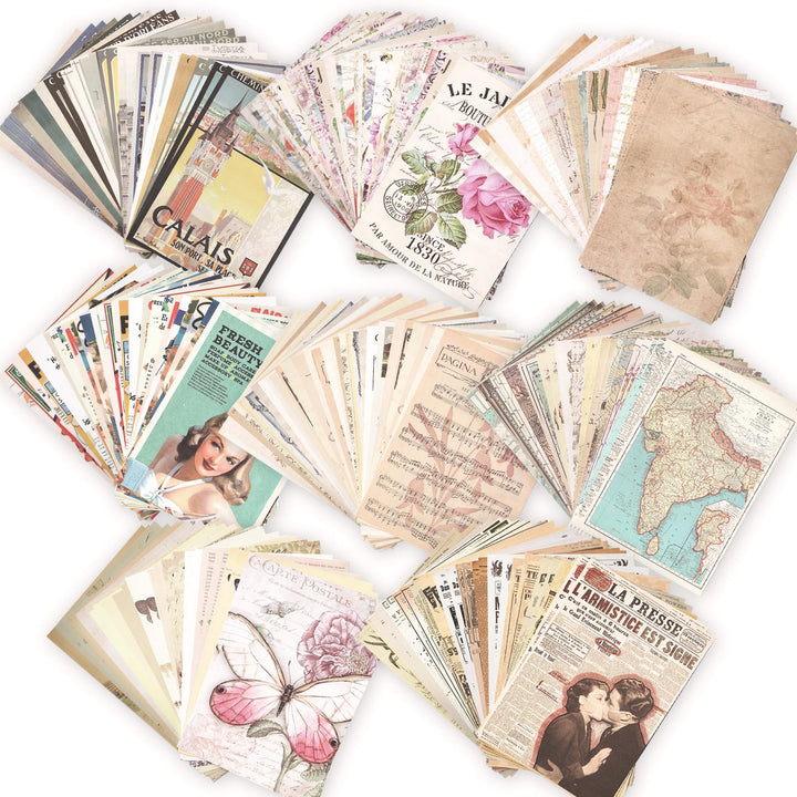 240 Blätter Vintage Scrapbooking Papier Deko 17x12cm Retro Scrapbooking Zubehör Tagebuch Papier Bast