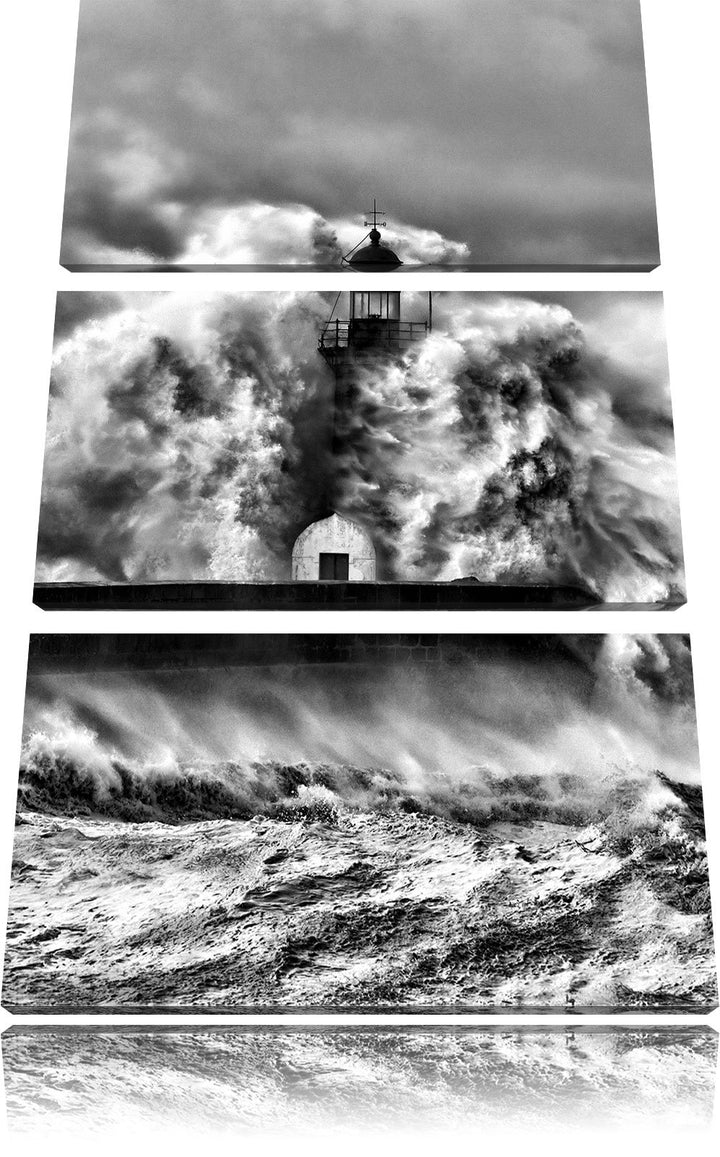 Pixxprint Leuchtturm im Sturm als Leinwandbild/Grösse: 3 Teilig (120x80 cm) cm/Wandbild/Kunstdruck/f