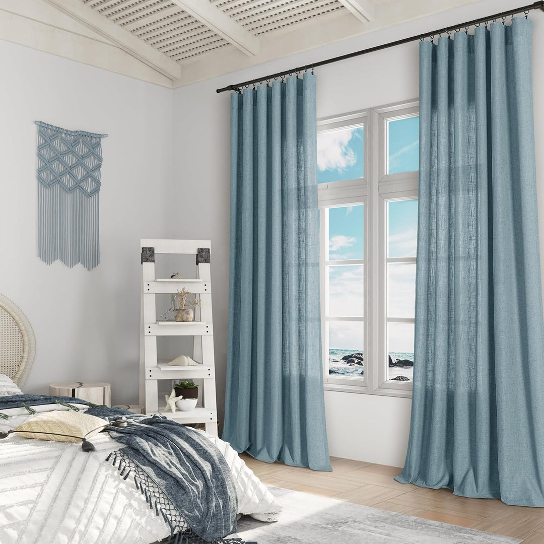Guken Blaue Leinen-Vorhänge, 213 cm Länge, für Wohnzimmer, Schlafzimmer, 2 Paneele, Set mit Stangent