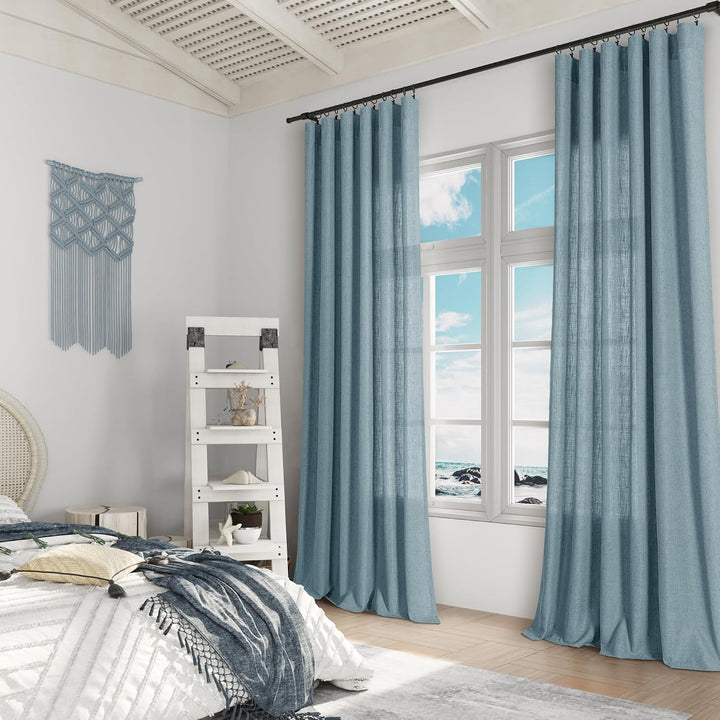 Guken Blaue Leinen-Vorhänge, 213 cm Länge, für Wohnzimmer, Schlafzimmer, 2 Paneele, Set mit Stangent