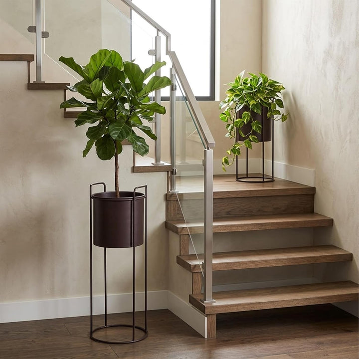 TRIROCKS Set aus 2 Metall-Pflanzständern mit Blumentopf 70 cm & 45 cm Blumenständer für Innen- und A