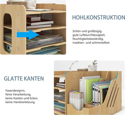 PUNCIA Dokumentenablage A4 Briefablage Ablagefächer Holz Schreibtisch Datei Organizer Papierablage A