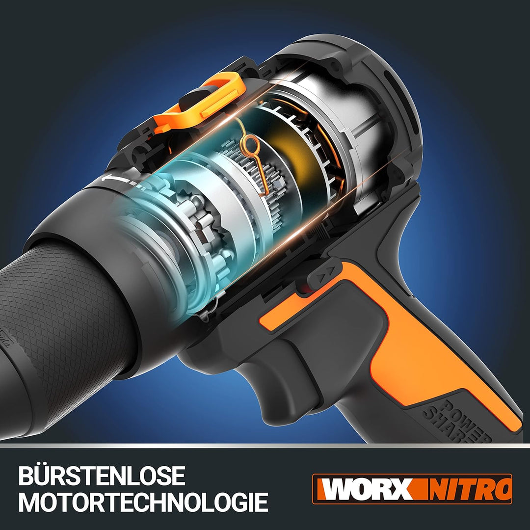 WORX WX102 NITRO Akku Bohrschrauber 20V - bürstenloser Akkuschrauber - 2-Gang-Getriebe und LED-Licht