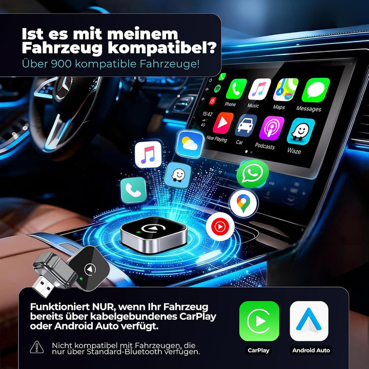Carplay Wireless Adapter 2-in-1 Mini 2026, Android Auto Wireless Adapter, Plug & Play, schnelle Wied