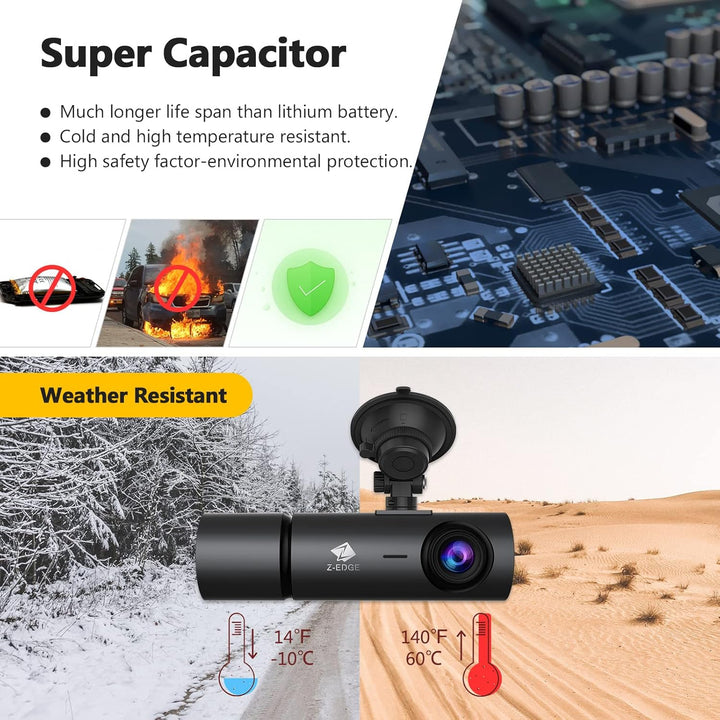 Z-Edge T3P 3 Kanal 4K Dashcam mit WiFi GPS, Vorne Innen Hinten 1600P+1080P+1080P, IPS Touchscreen, I