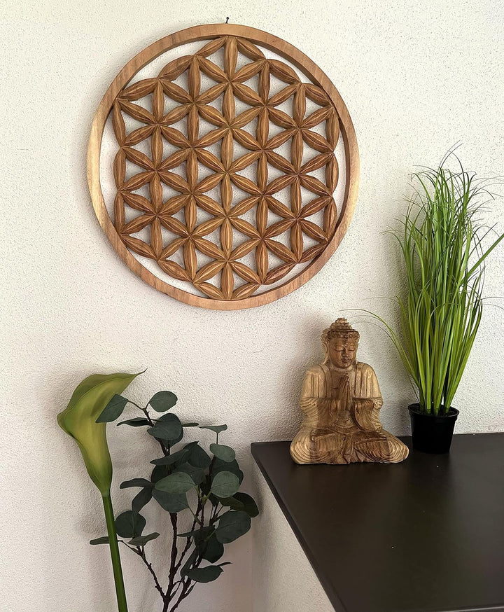 Trintura Blume des Lebens Wandbild 30 cm Lebensblume Energiebild Holzbild Handarbeit aus Akazien-Hol