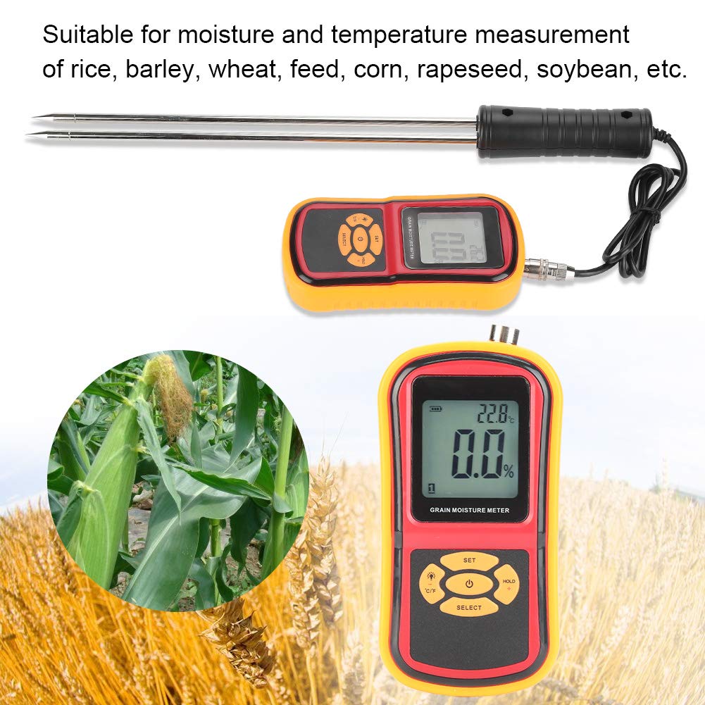 Oumefar Digital LCD Tragbares Getreide-Feuchtigkeits-Testkit Temperaturmessgerät für Weizenreis Mais