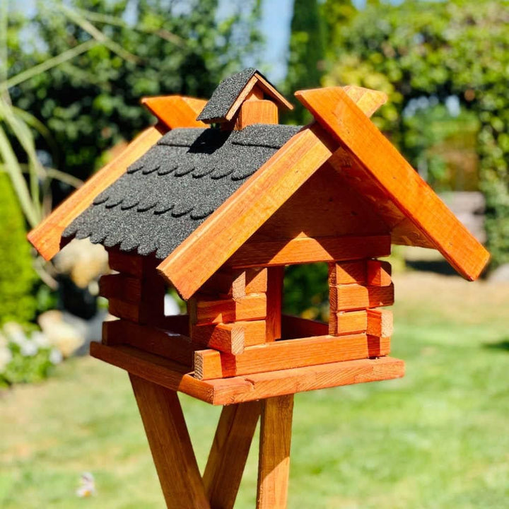 Rechteckiges Vogelhaus M - XL wetterfest aus Holz Vogel Futterstelle Haus mit und ohne Ständer (Grös